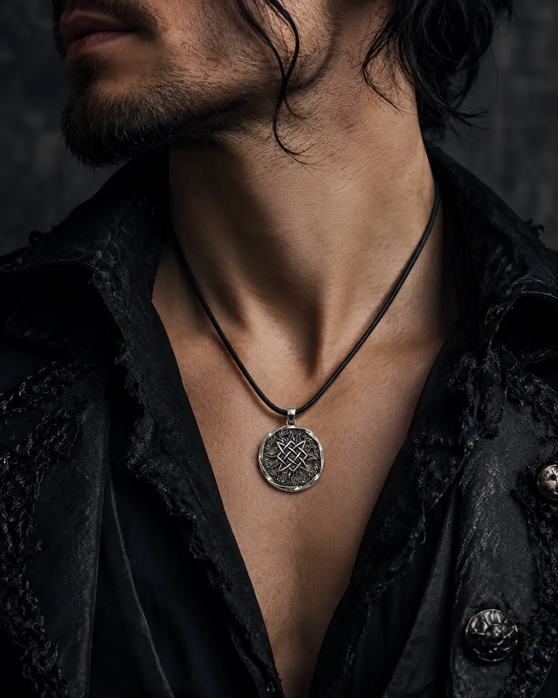 Кольє “Кельтський сонячний вузол” на чорному шнурку